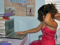 Kaitlyn at Computer on Prom night